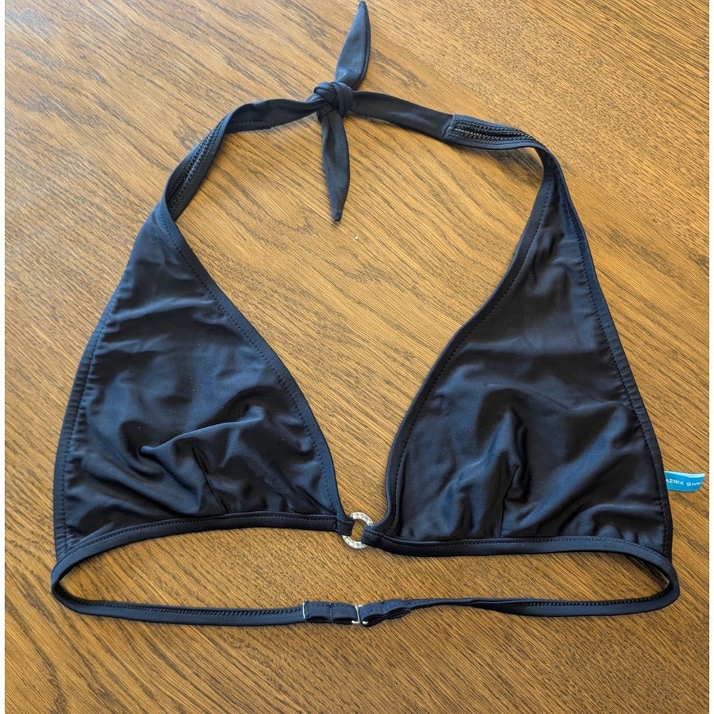 BCBGmaxazria Swim Women's Bikini Top Black Size M (8) Halter Tie Made in USA